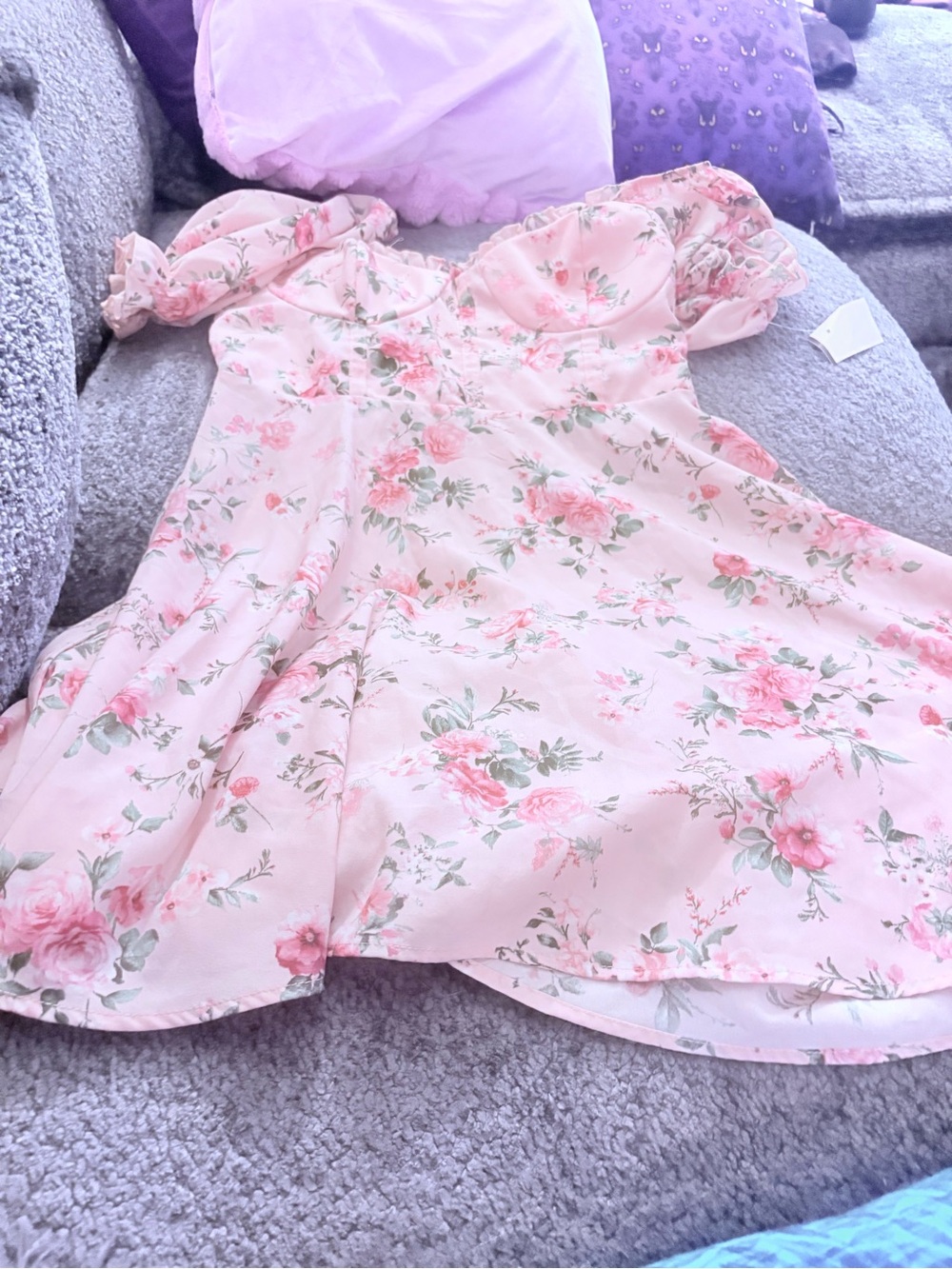 Inspired Hearts Pink Floral Puff-Sleeve Dress